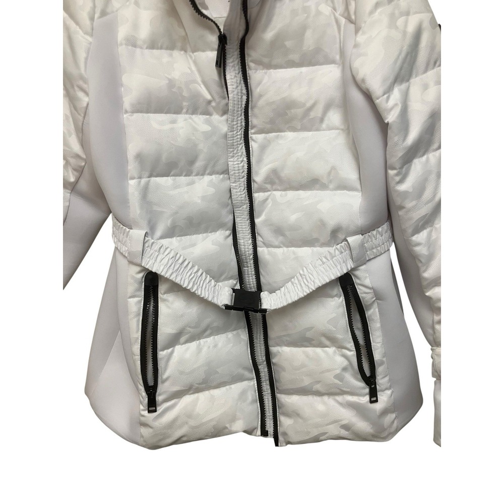 Michael Kors Puffer Jacket Detachable Hood MK Belt Camo White Faux Fur Trim Logo - Picture 7 of 14
